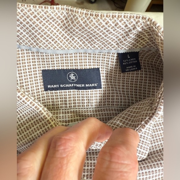 HART SCHAFFNER MARX Men’s tan and white check short sleeve shirt size L. - Picture 9 of 12